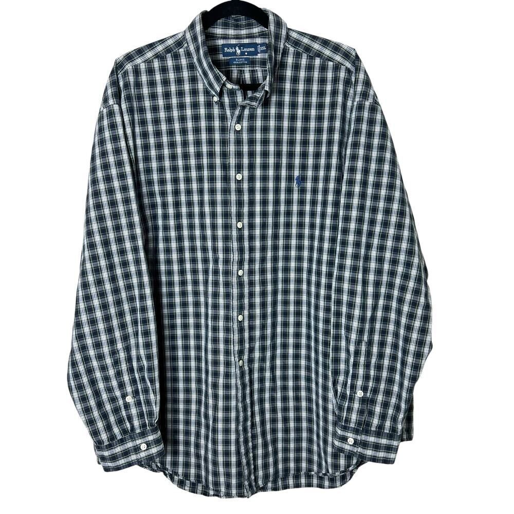 Ralph Lauren Men's Blake Plaid Button-Front Long Sleeve Shirt Blue Green Sz XXL